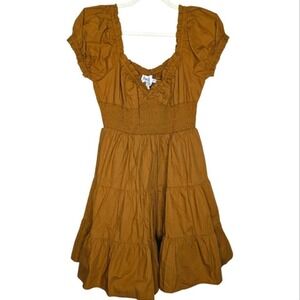 Princess Polly Milkmaid Cottage Babydoll‎ Tiered Ruffle Mocha Brown Dress 10